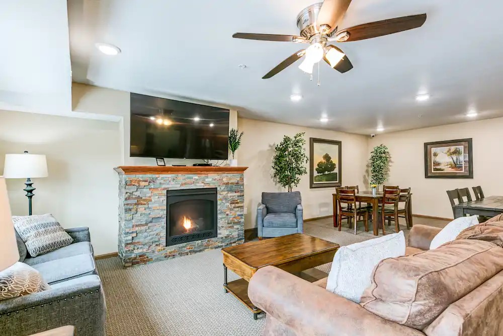 community room fireplace at Northview Apartments located in Sartell MN